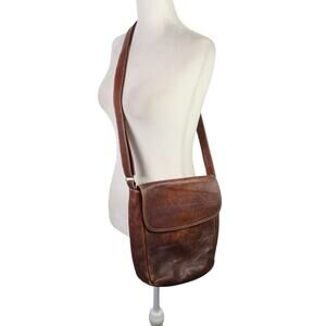Marc O'Polo brown distressed leather crossbody bag purse